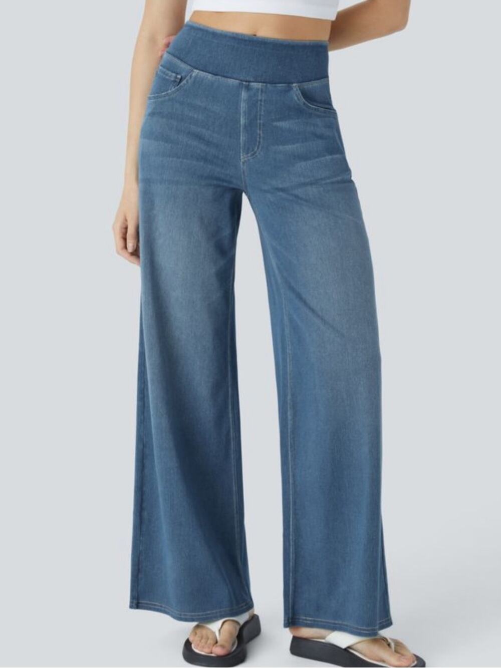 Halara Flex Blue High Waisted Baggy Wide Leg Jeans NWT L Reg